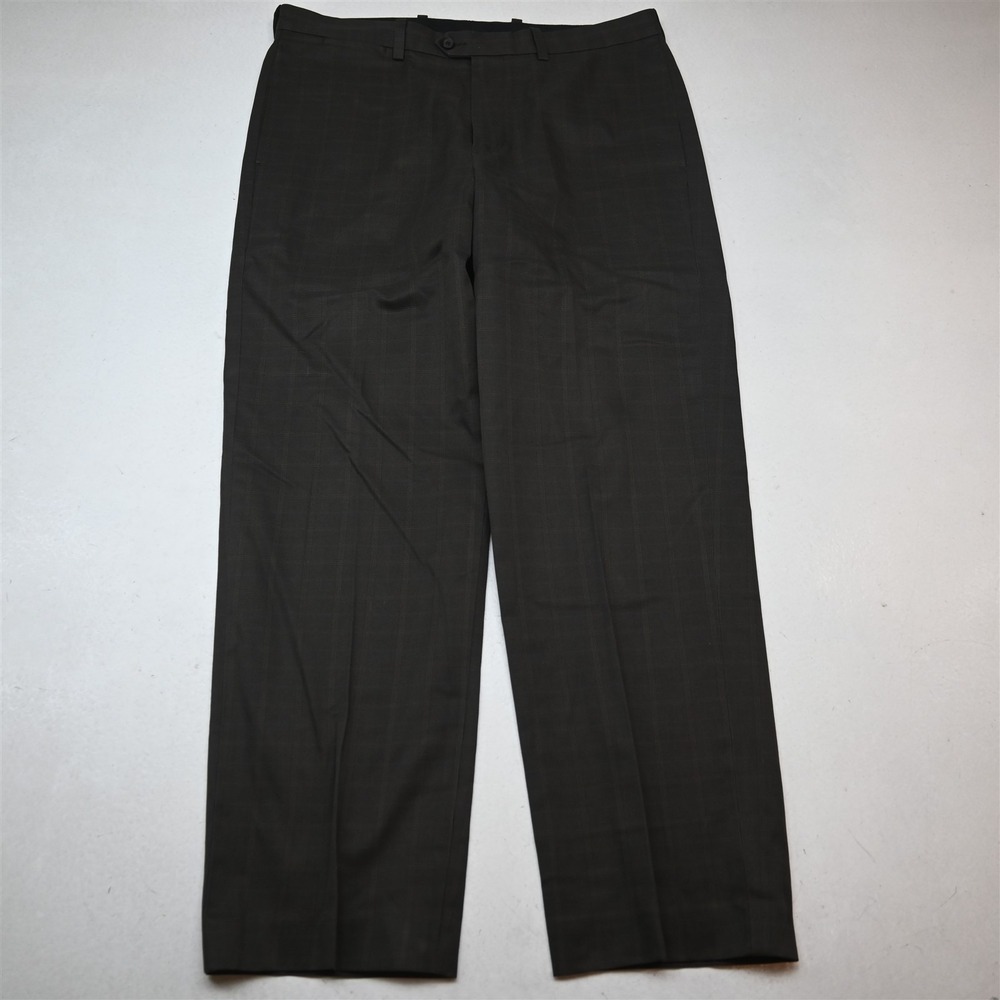 Nordstrom 35x32 Brown Windowpane Supima Smartcare Straight Dress Mens Pants